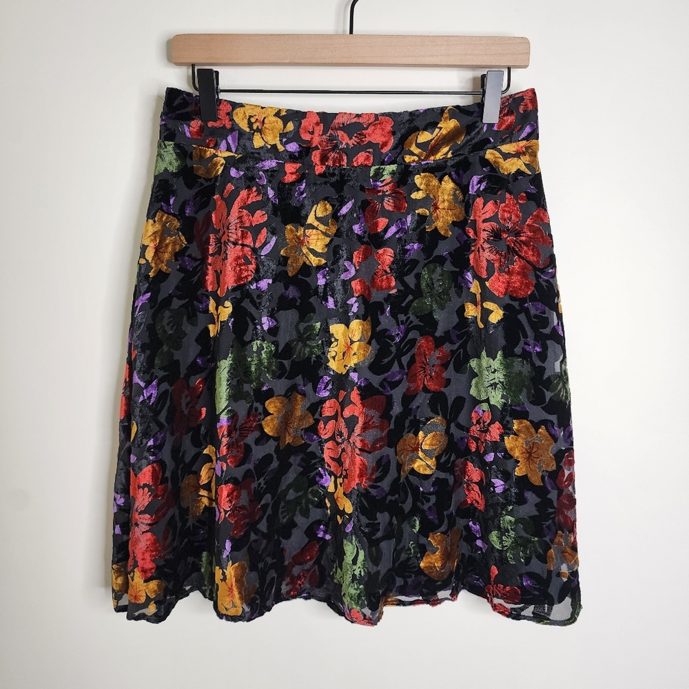 Y2K Lace & Mesh Floral Burnout Velvet Mini Skirt Large Whimsigoth Night Out